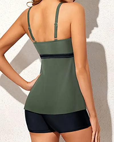 2 Piece Tankini Swimsuits For Women Modest Bathing Suits Boy Shorts-Army Green