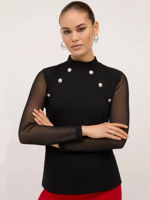 Abstract-Print V-Neck Belted Top - Magic Crepe®