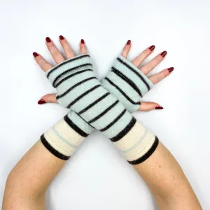 Black and Baby Blue Striped Fingerless Gloves