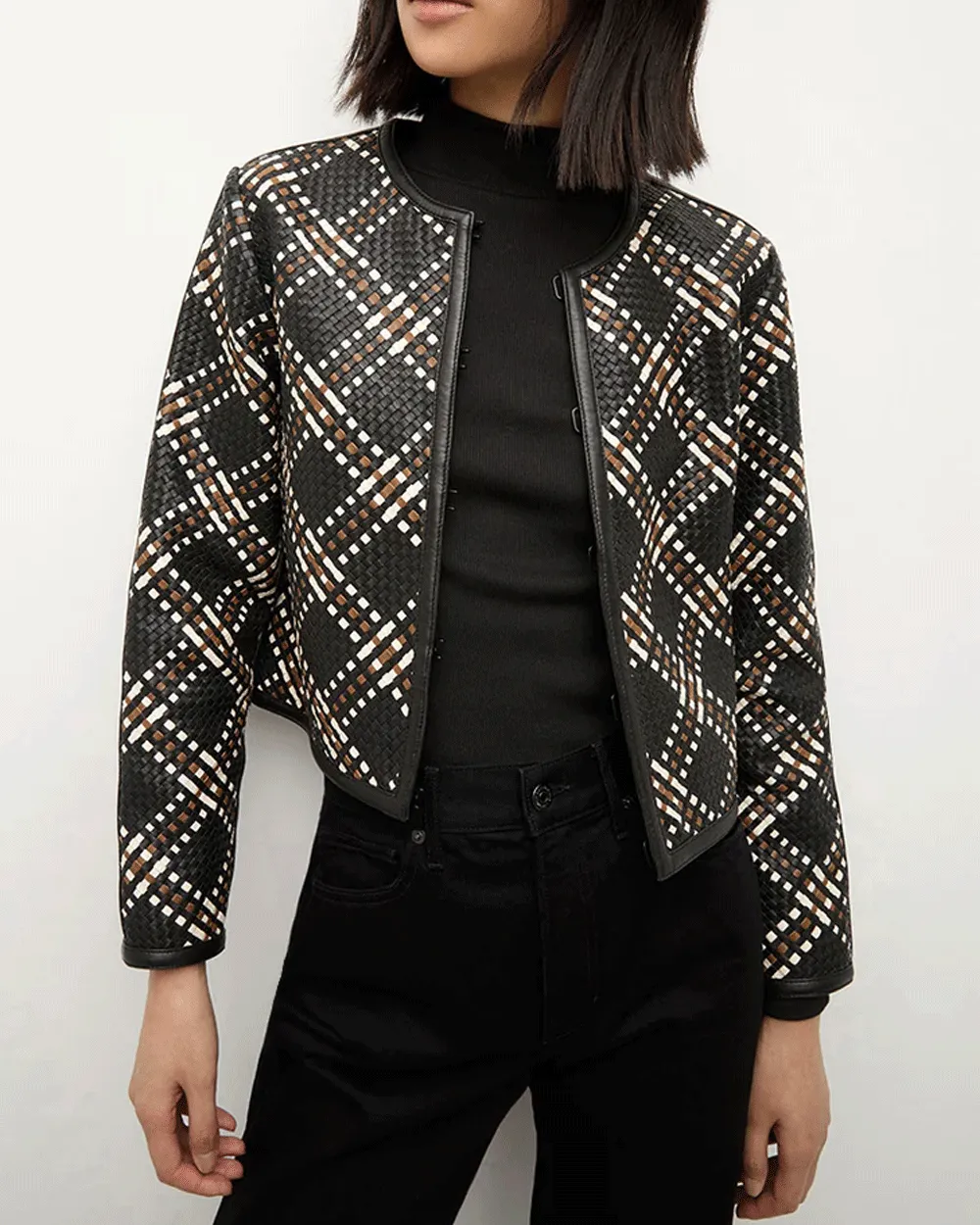 Black Woven Leather Cassandra Jacket