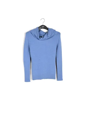 Blue off-the-shoulder knit sweater