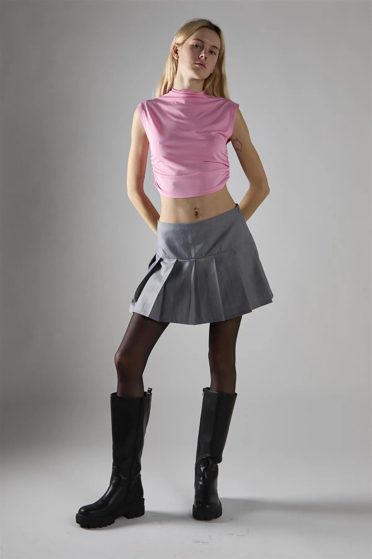 Candy Pink Sleeveless Mock Neck Crop-Top