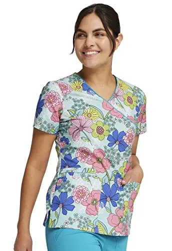 Cherokee Prints Women Scrubs Top Mock Wrap CK614