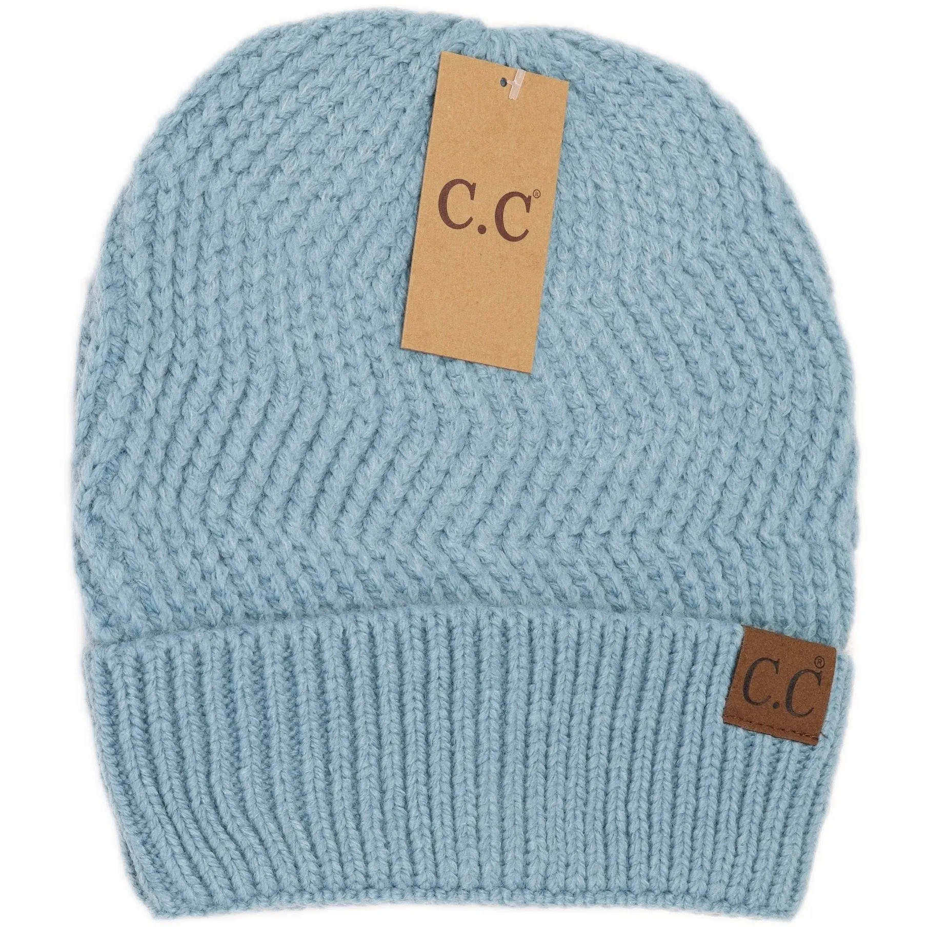 Chevron Knit Cuff Beanie CC Steel Blue