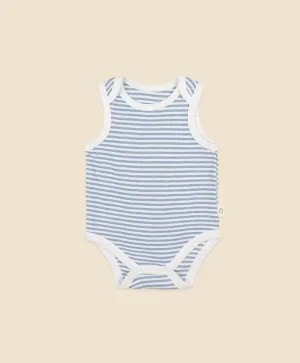 Comfy Baby Singlet Bodysuit - Heather Blue stripes