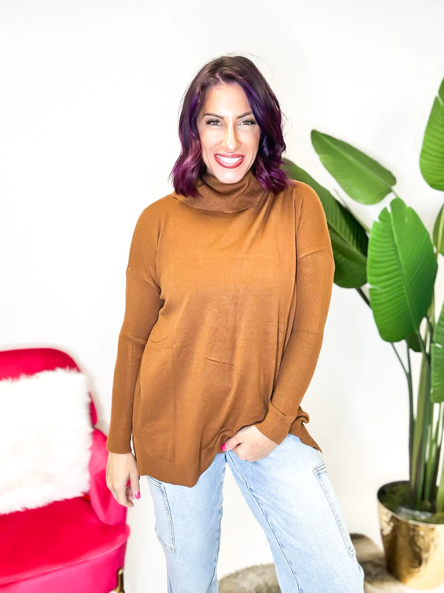Cozy Turtleneck Sweater in Camel - Reg/Curvy - FINAL SALE