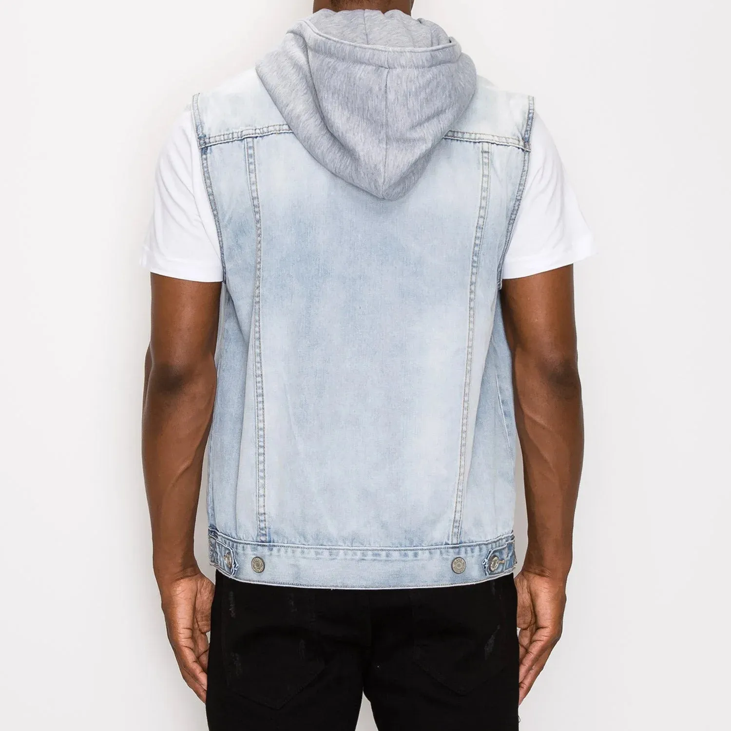 Detachable Hooded Denim Vest - Ice