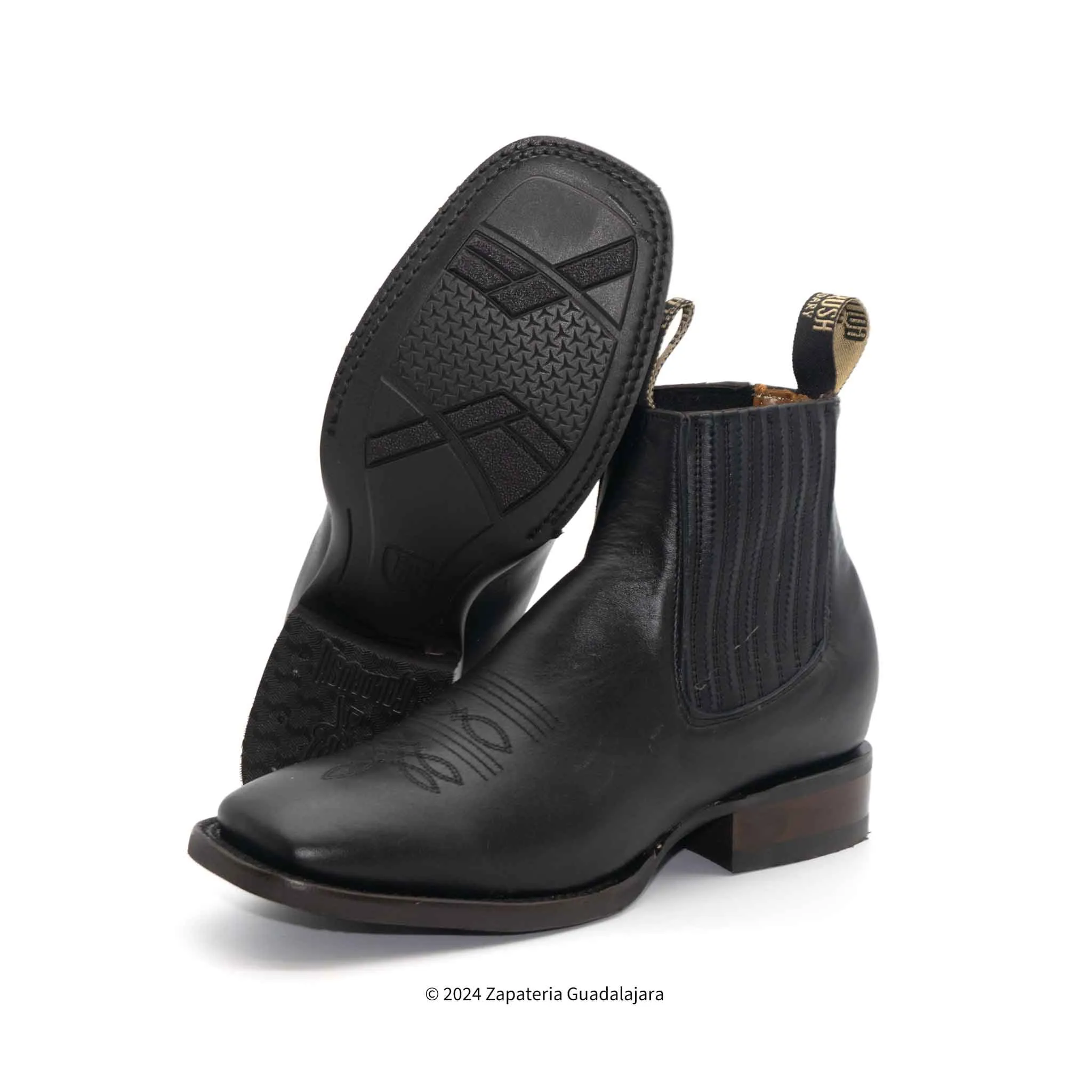 DIT057H MEN WIDE SQUARE TOE GRASSO BLACK RUBBER SOLE LEATHER BOOT