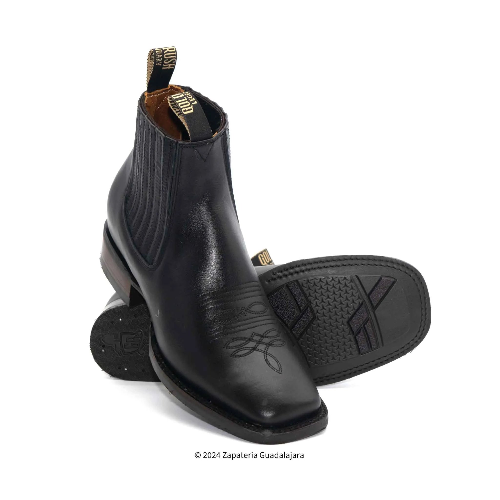 DIT057H MEN WIDE SQUARE TOE GRASSO BLACK RUBBER SOLE LEATHER BOOT