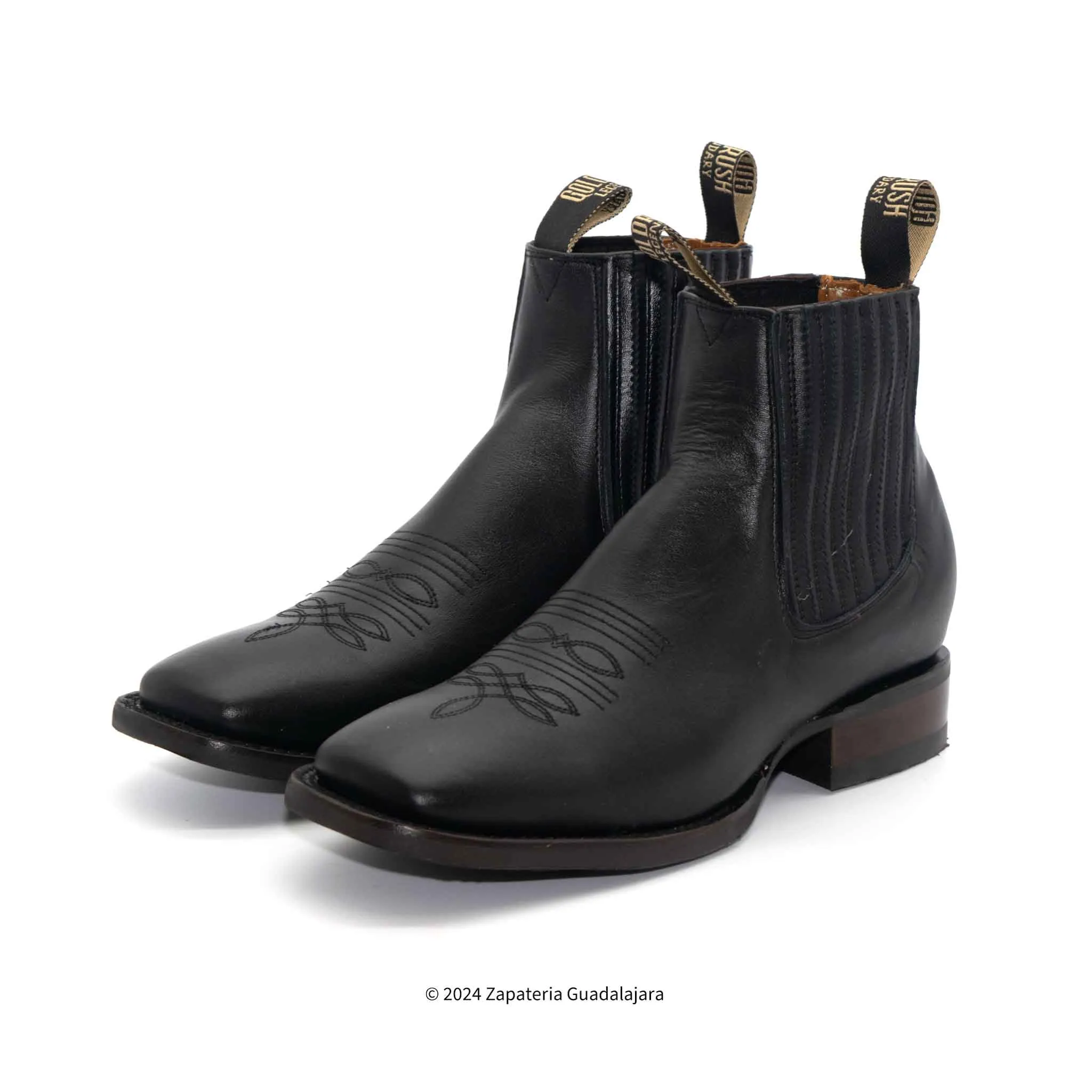 DIT057H MEN WIDE SQUARE TOE GRASSO BLACK RUBBER SOLE LEATHER BOOT