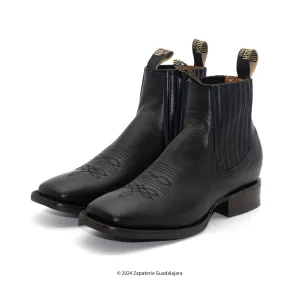DIT057H MEN WIDE SQUARE TOE GRASSO BLACK RUBBER SOLE LEATHER BOOT