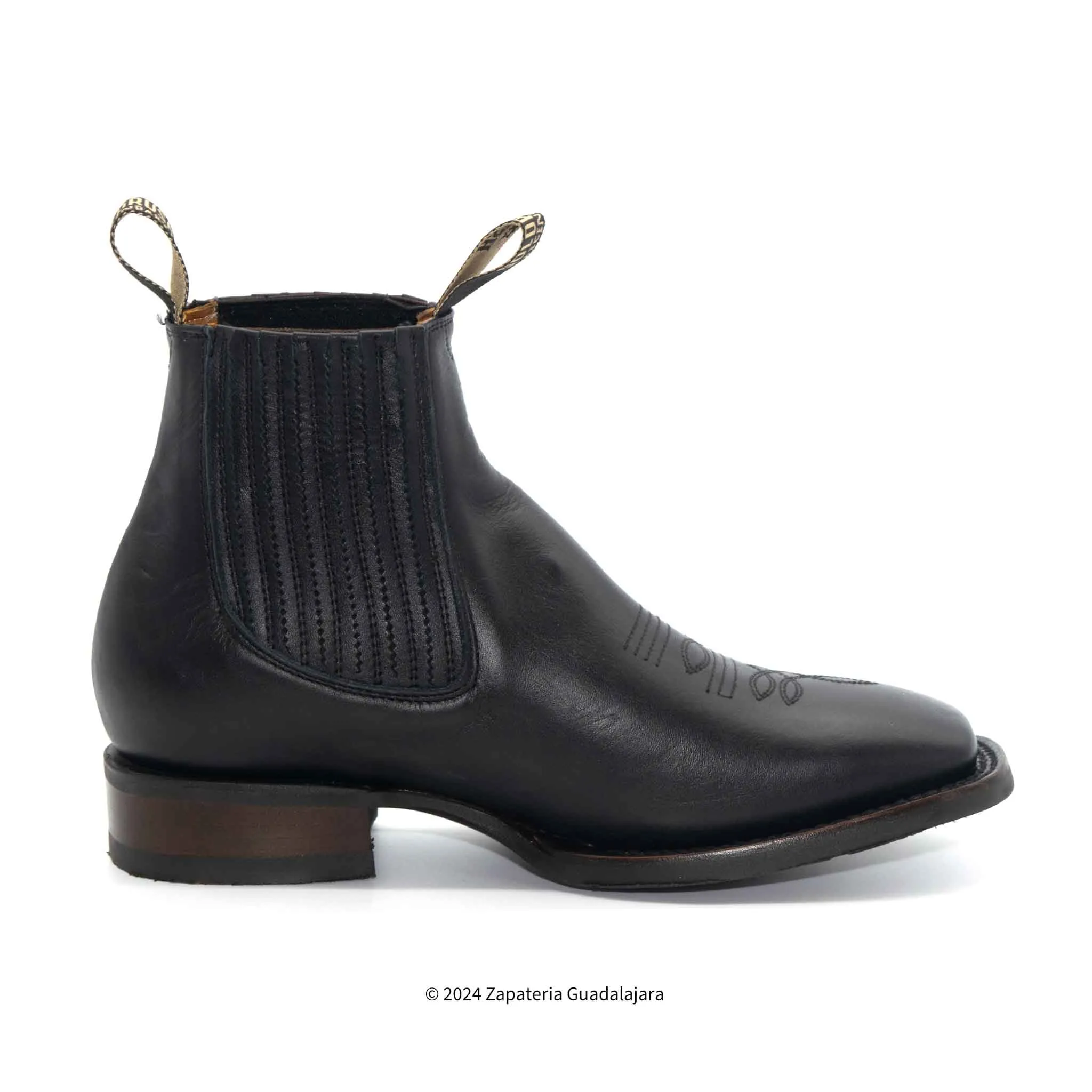 DIT057H MEN WIDE SQUARE TOE GRASSO BLACK RUBBER SOLE LEATHER BOOT
