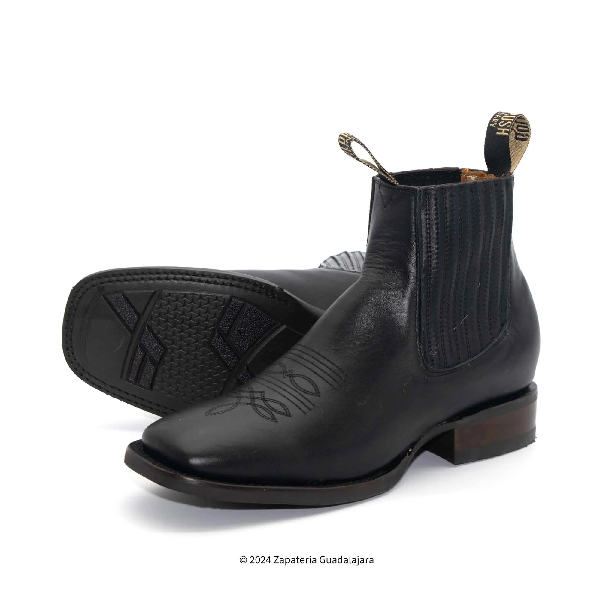 DIT057H MEN WIDE SQUARE TOE GRASSO BLACK RUBBER SOLE LEATHER BOOT