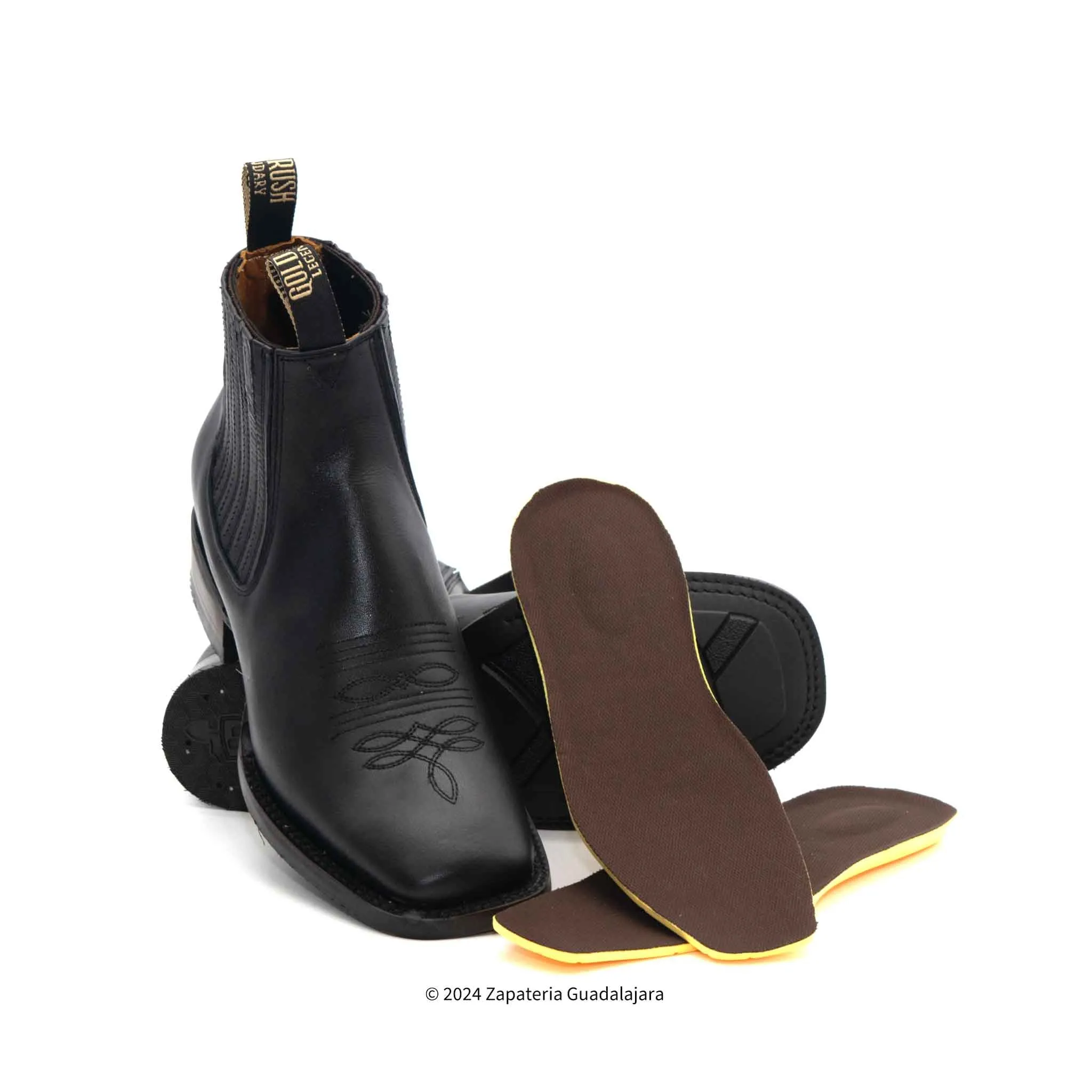 DIT057H MEN WIDE SQUARE TOE GRASSO BLACK RUBBER SOLE LEATHER BOOT