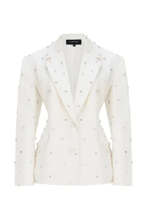 ECRU SWAROVSKI DETAILED CANVAS BLAZER JACKET