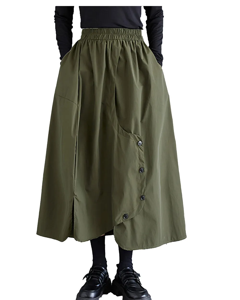 ellazhu Women's Skirt Elastic Waist Two Side Pockets Solid Color Baggy Loose Oversize Trouser GZ314