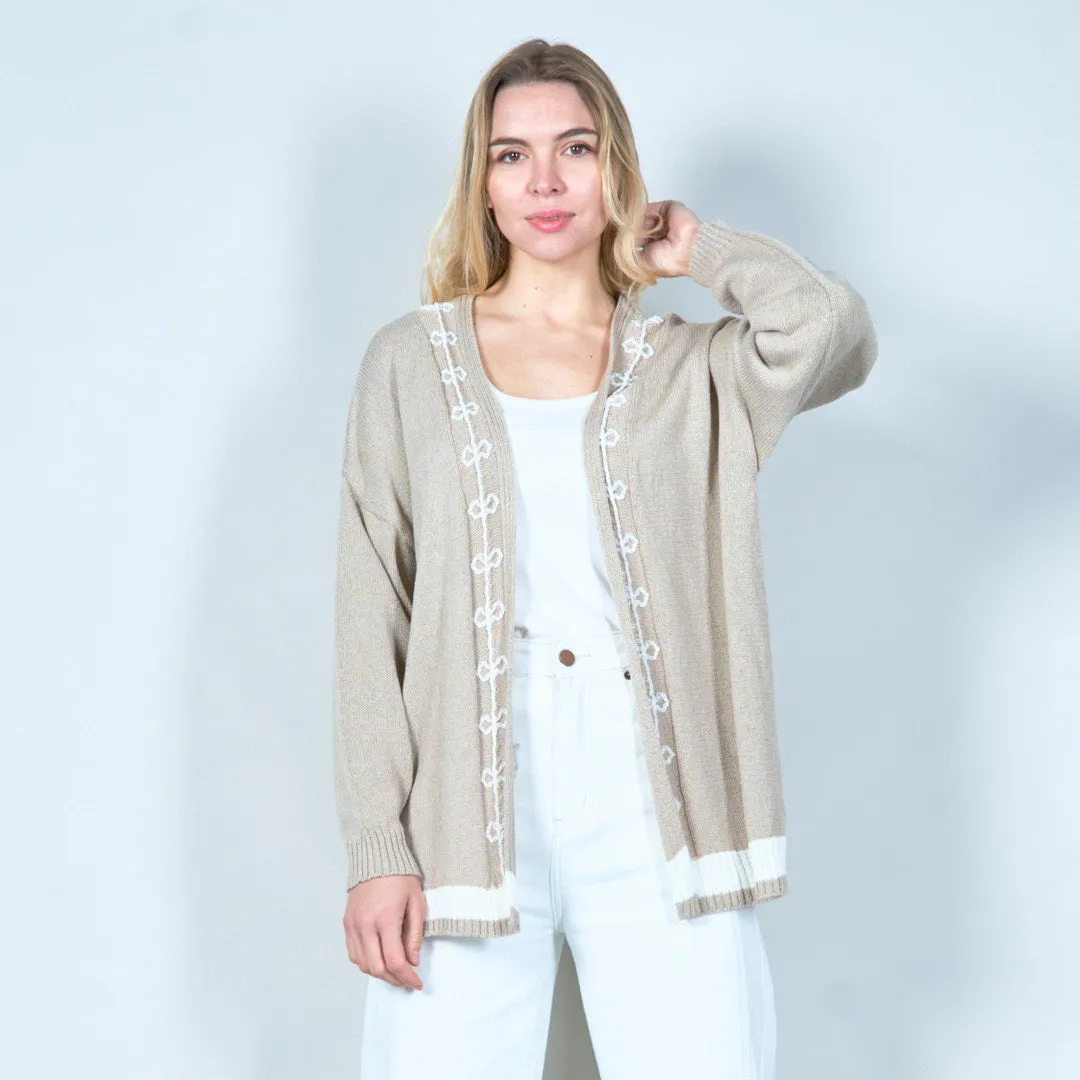 Embroidered open-front cardigan wholesale