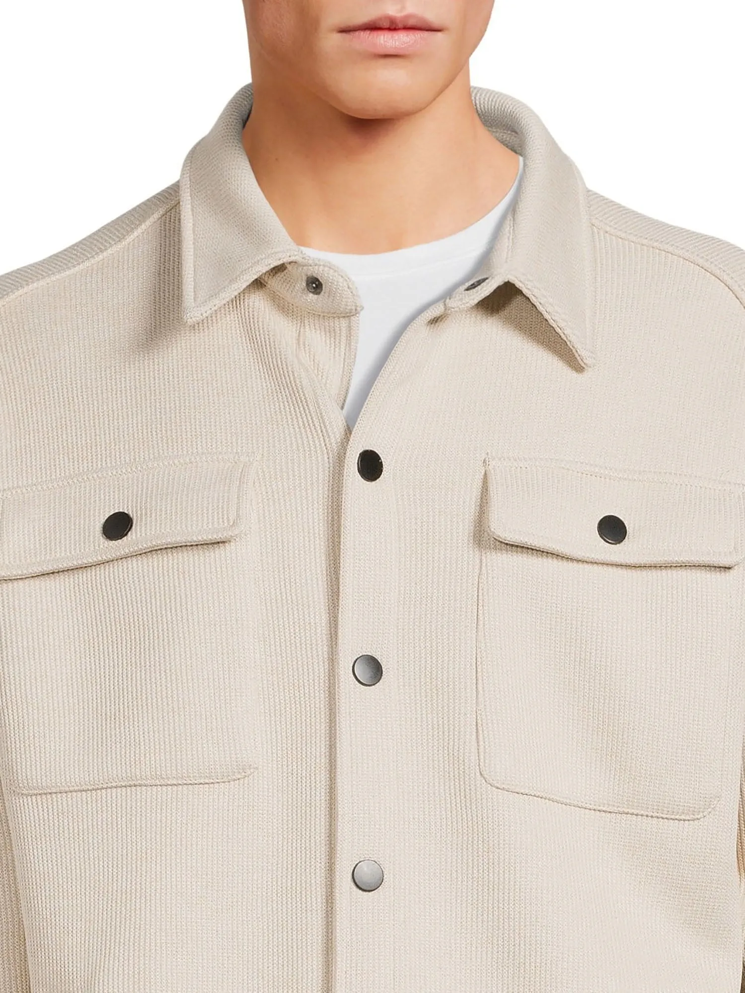George Men's Knit Fleece Shirt Jacket with Chest Pockets, Sizes S-3XL