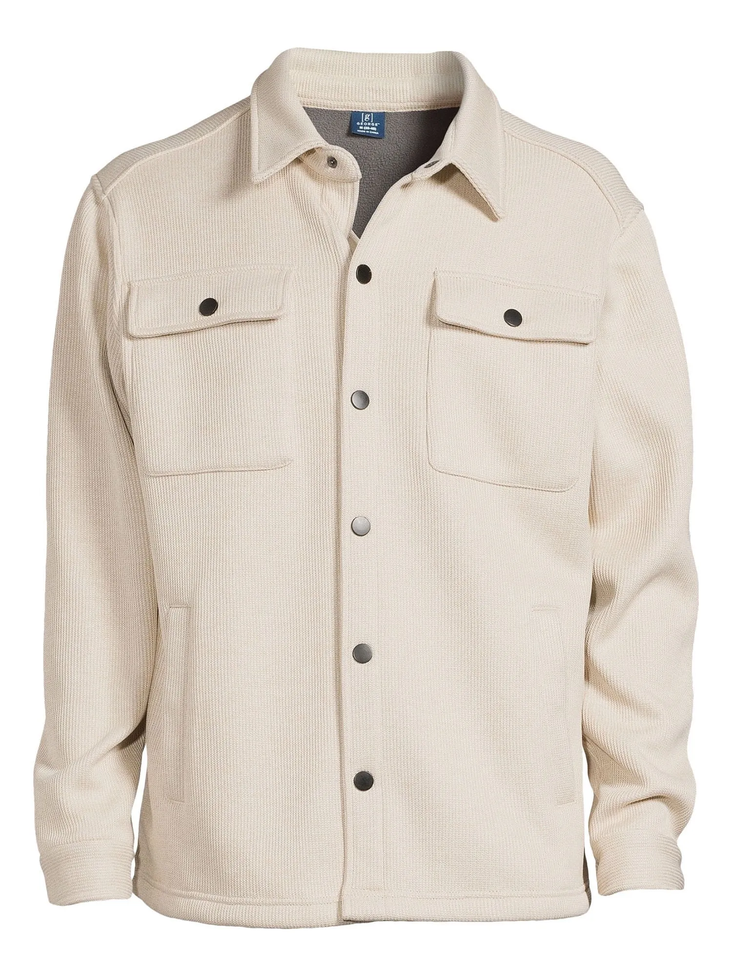 George Men's Knit Fleece Shirt Jacket with Chest Pockets, Sizes S-3XL