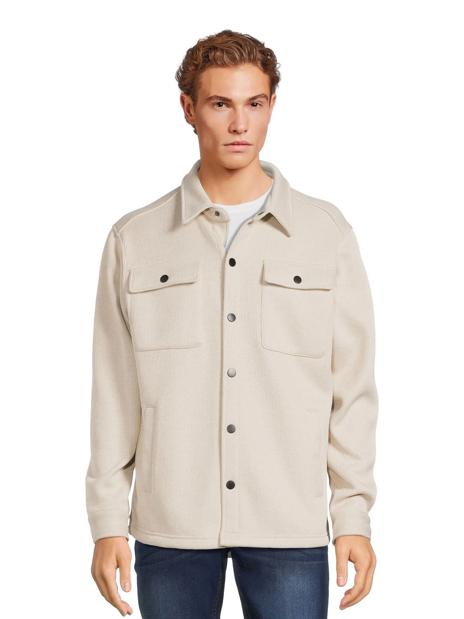 George Men's Knit Fleece Shirt Jacket with Chest Pockets, Sizes S-3XL