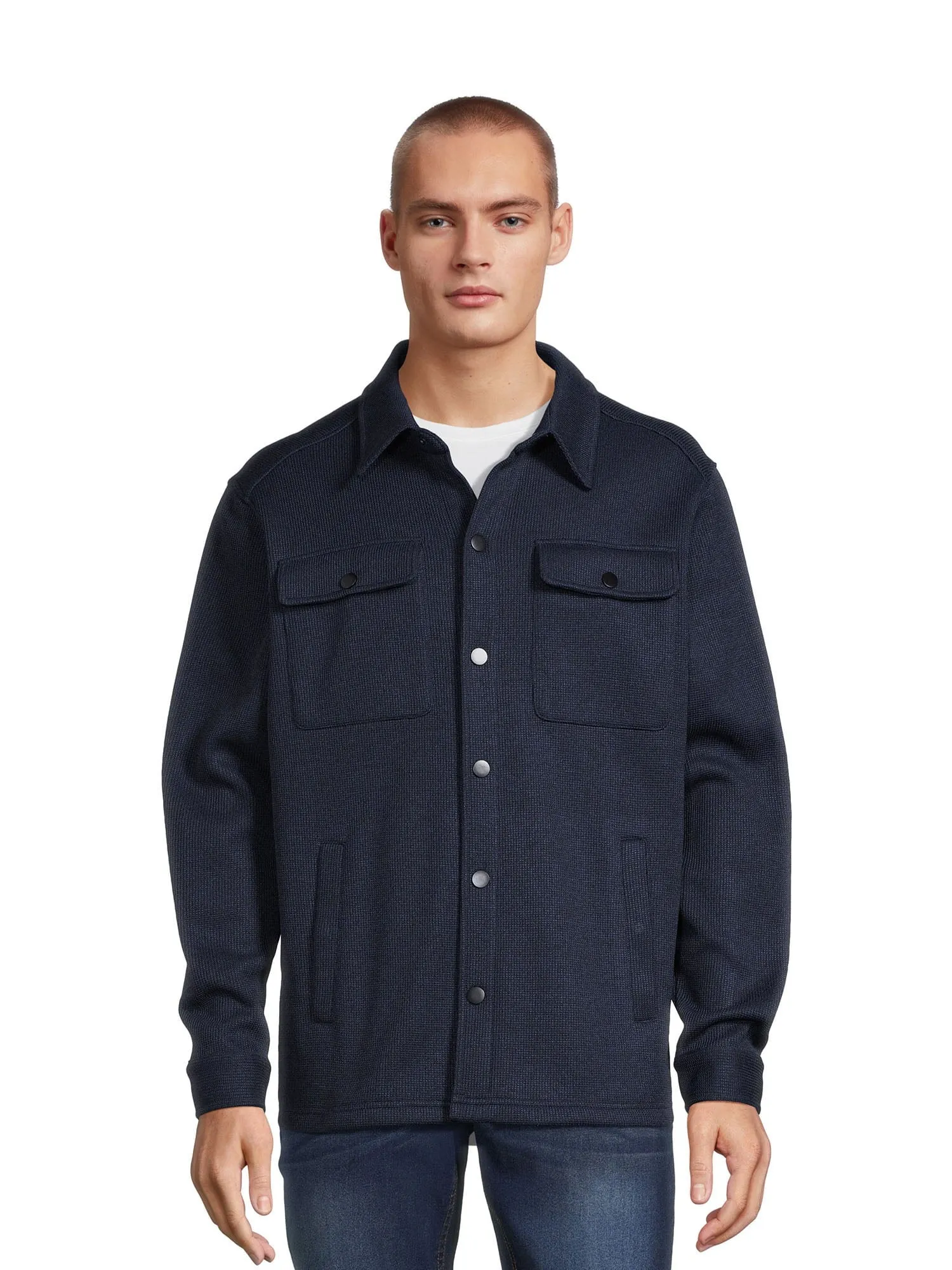 George Men's Knit Fleece Shirt Jacket with Chest Pockets, Sizes S-3XL