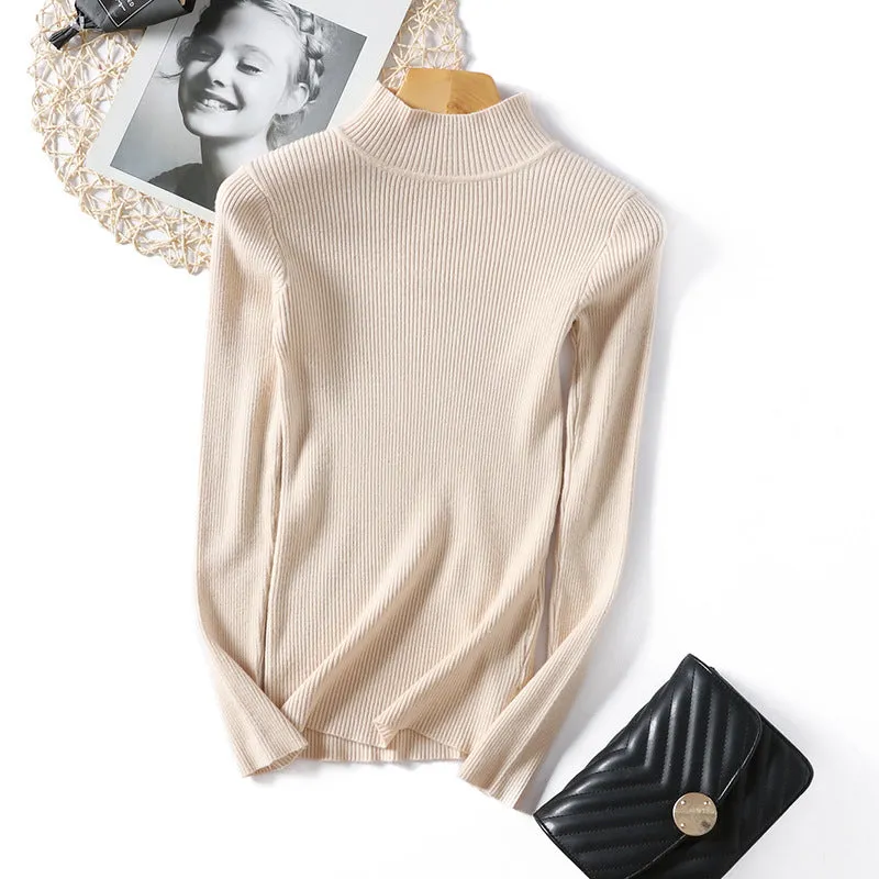 Half-Height Collar Women Slimming Knitted Sweater