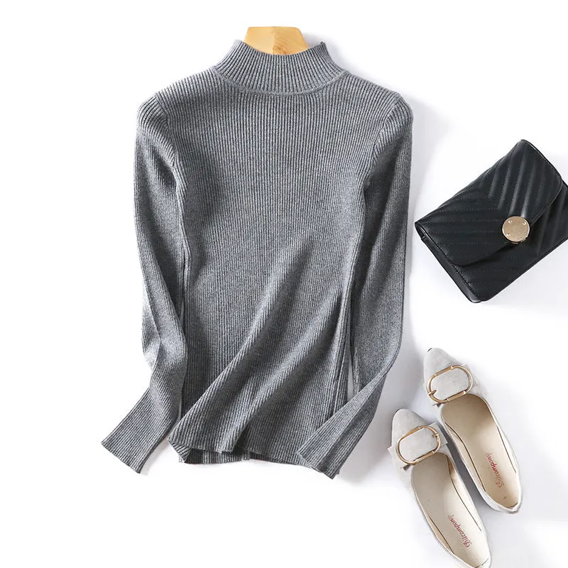 Half-Height Collar Women Slimming Knitted Sweater