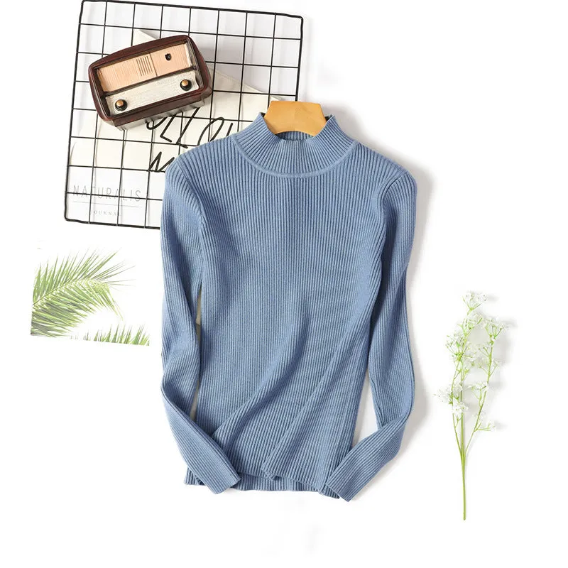 Half-Height Collar Women Slimming Knitted Sweater