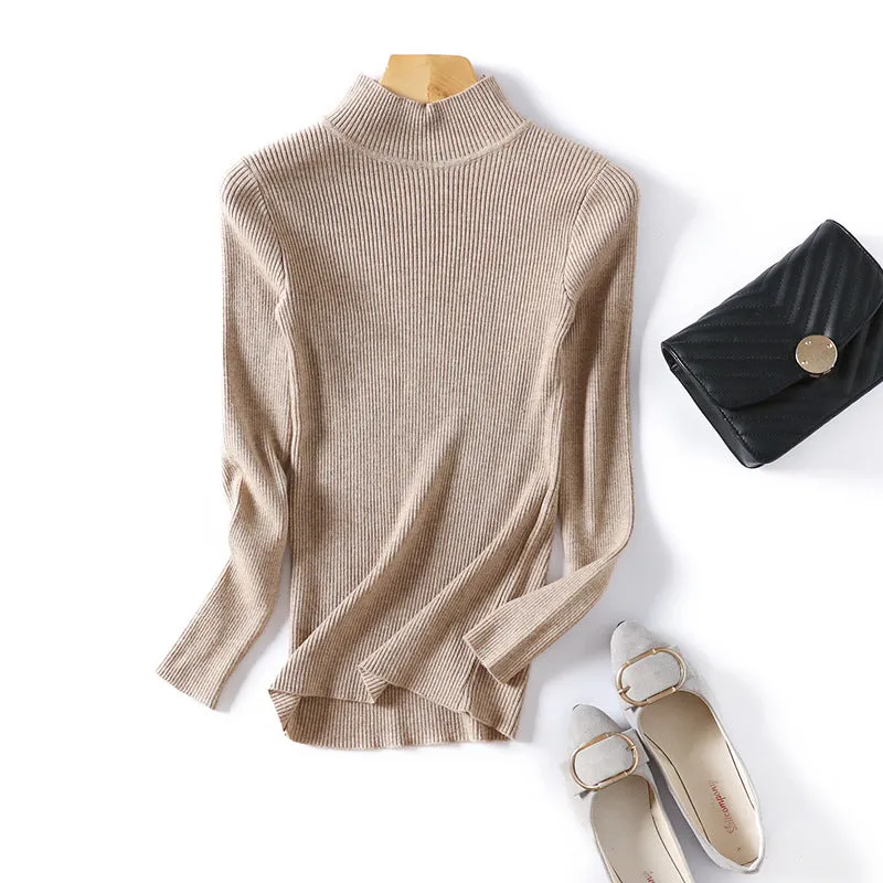 Half-Height Collar Women Slimming Knitted Sweater