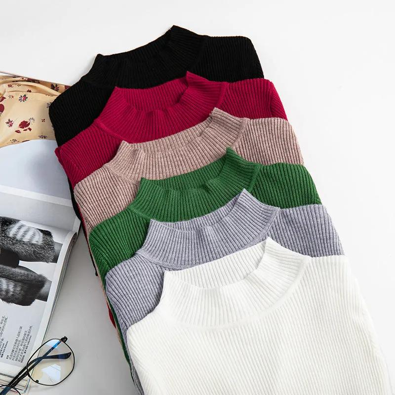 Half-Height Collar Women Slimming Knitted Sweater