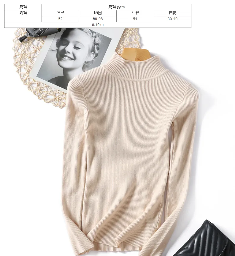 Half-Height Collar Women Slimming Knitted Sweater