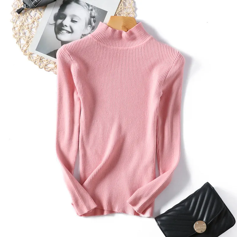 Half-Height Collar Women Slimming Knitted Sweater