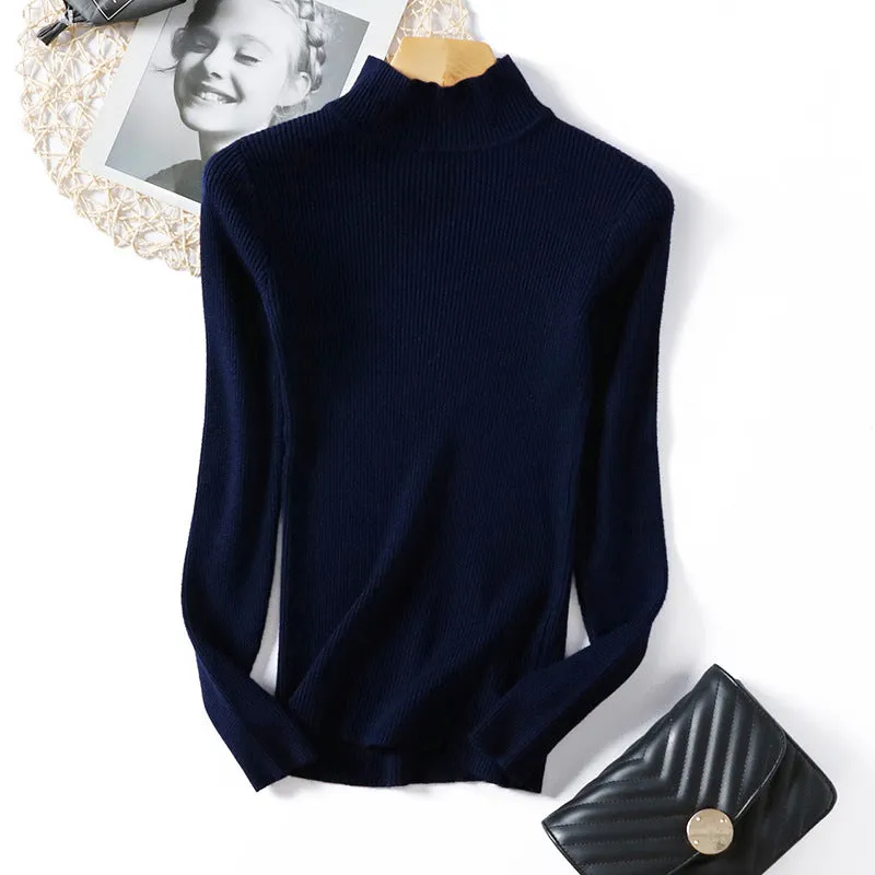 Half-Height Collar Women Slimming Knitted Sweater