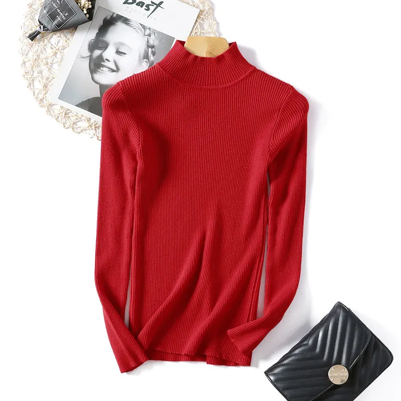 Half-Height Collar Women Slimming Knitted Sweater