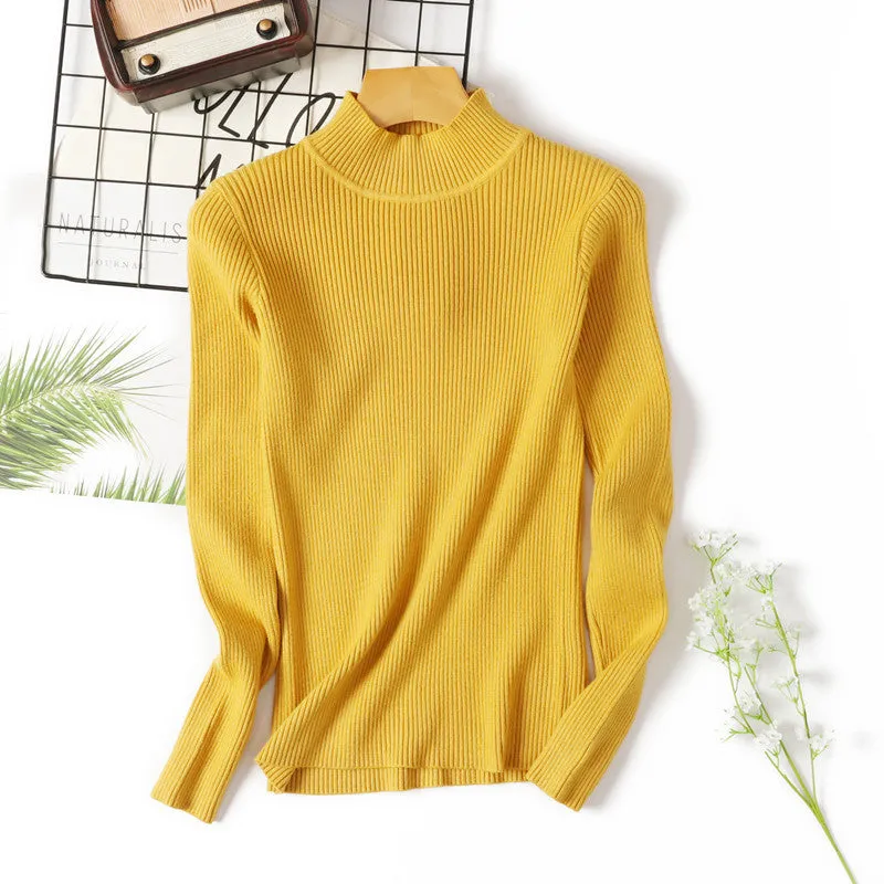 Half-Height Collar Women Slimming Knitted Sweater