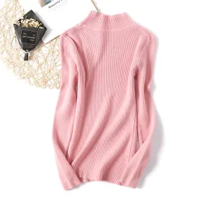 Half-Height Collar Women Slimming Knitted Sweater