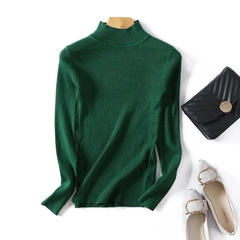 Half-Height Collar Women Slimming Knitted Sweater