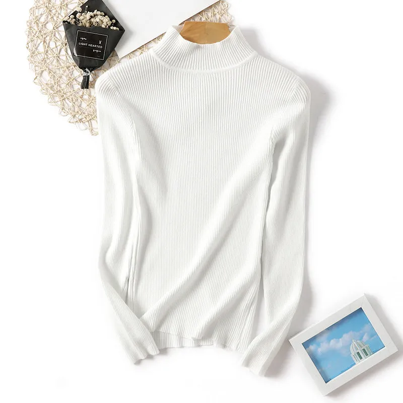 Half-Height Collar Women Slimming Knitted Sweater