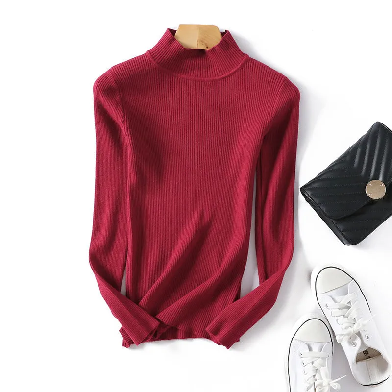 Half-Height Collar Women Slimming Knitted Sweater