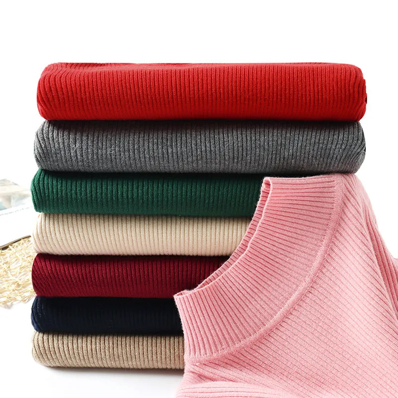 Half-Height Collar Women Slimming Knitted Sweater