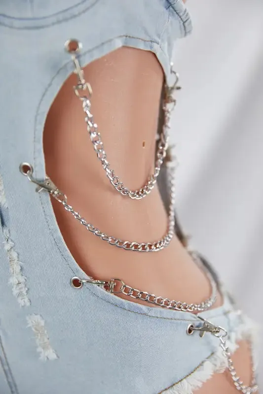 Hi-Cut Side Chain Strap Denim Bodysuit (S-2XL)