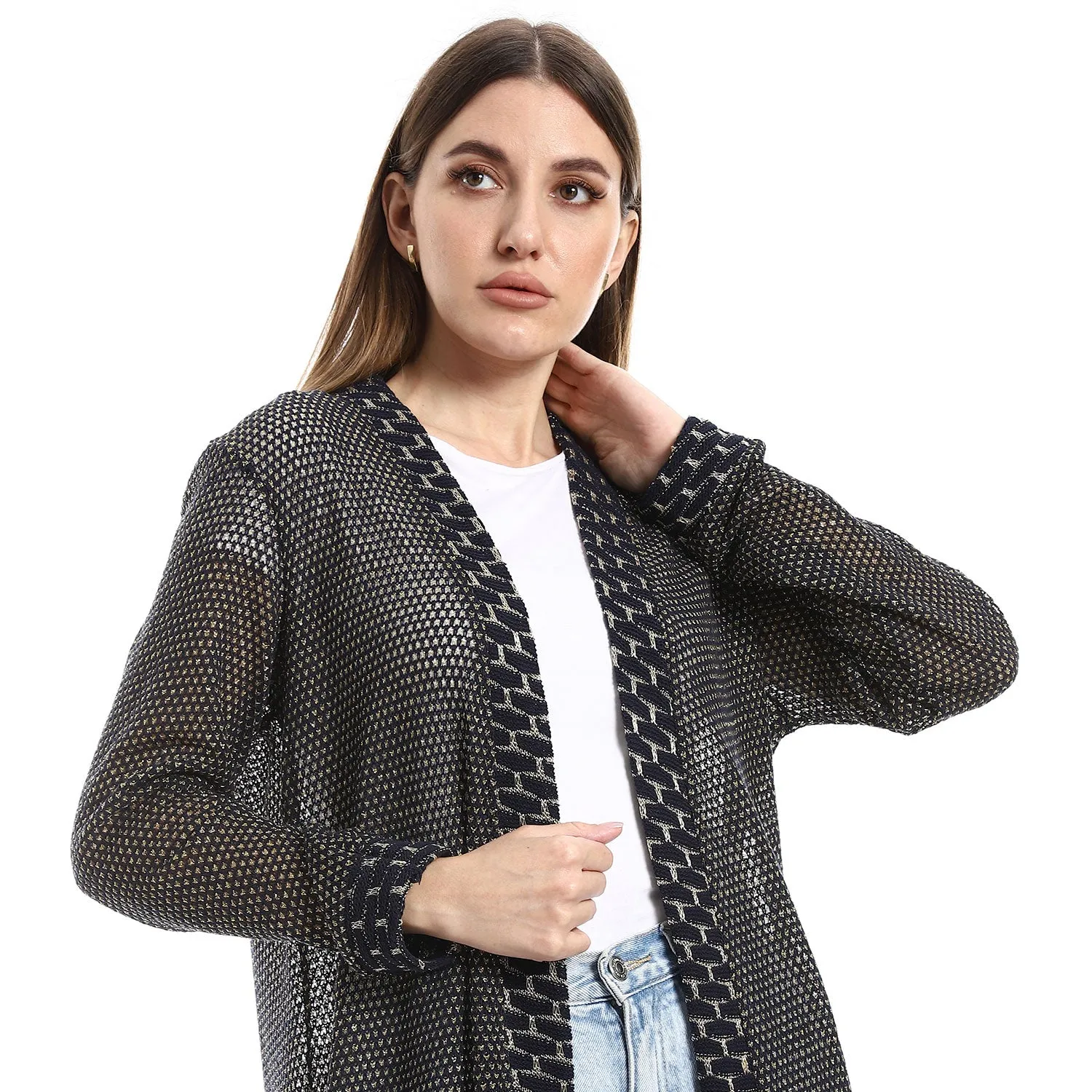 Lace Up Long Sleeves Cardigan (33241) - Kady