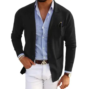 Men's Casual Button Pocket Notch Lapel Solid Long Sleeve Knit Jacket 250199975
