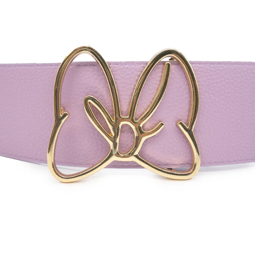 Minnie Mouse Gold Bow Cast Buckle - Lilac PU Strap Belt