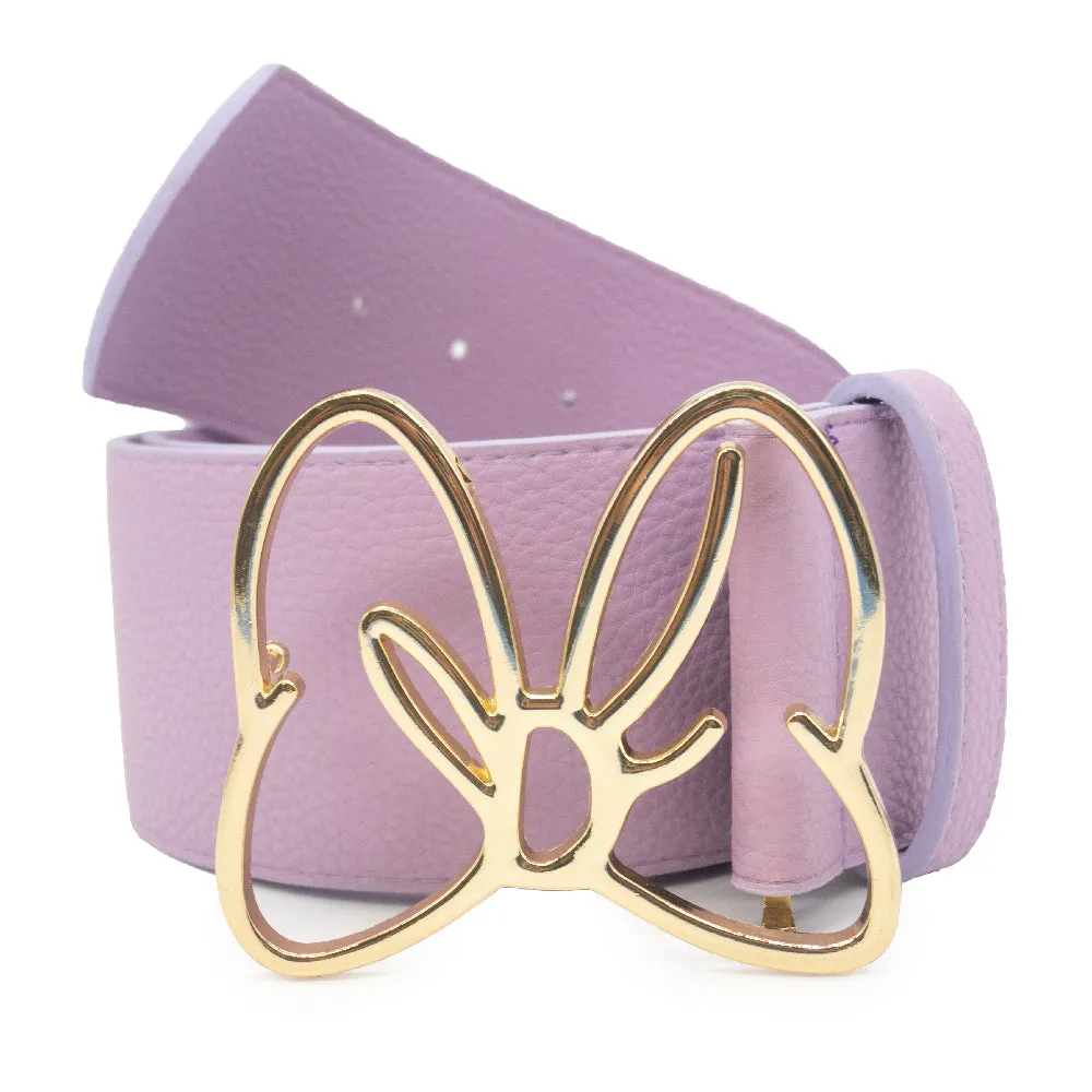 Minnie Mouse Gold Bow Cast Buckle - Lilac PU Strap Belt