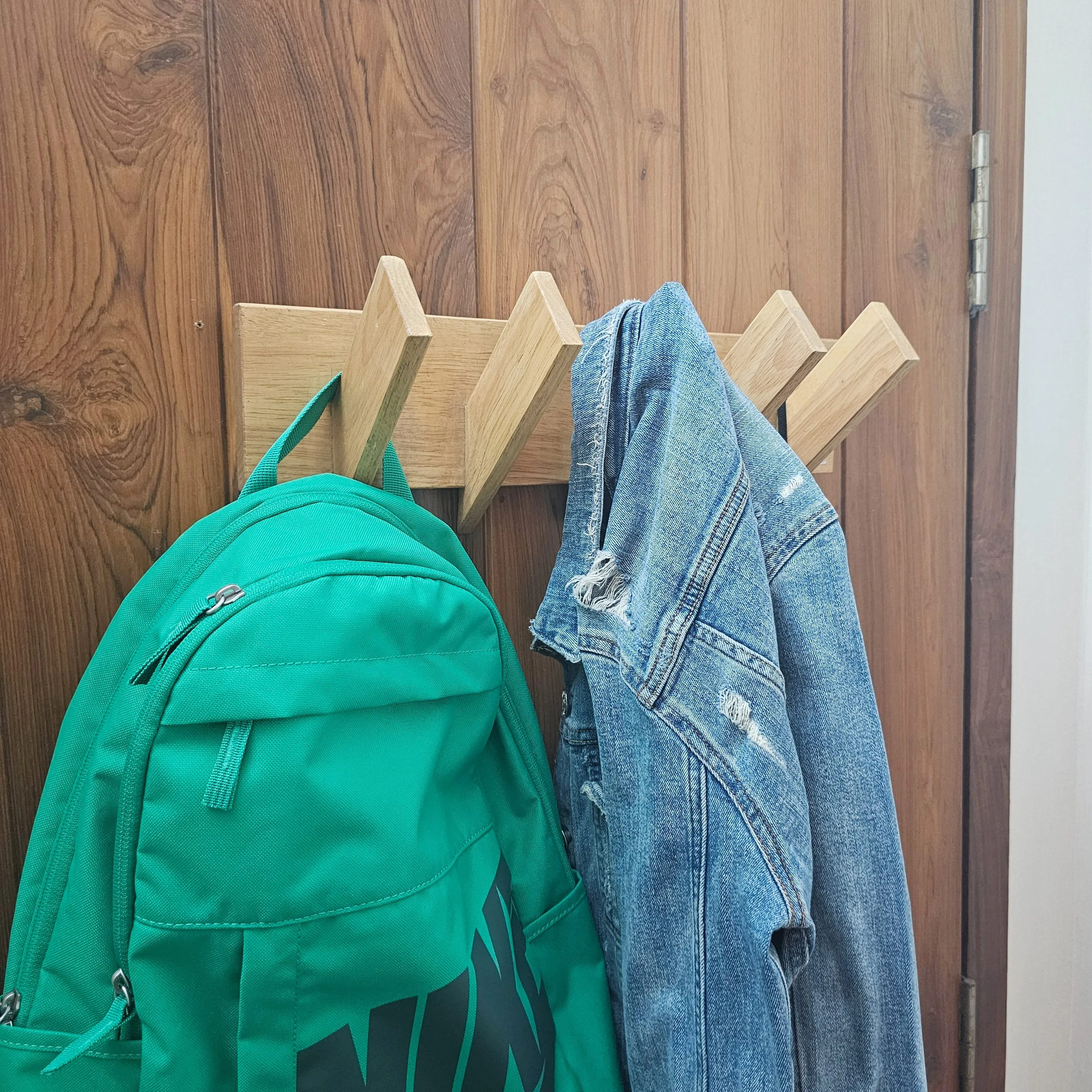 Multi Purpose Cloth Hanger - Medium Size - Wooden Hanger Perfect for Bathroom and Room Doors - Lightweight, Rubberwood (Stock)