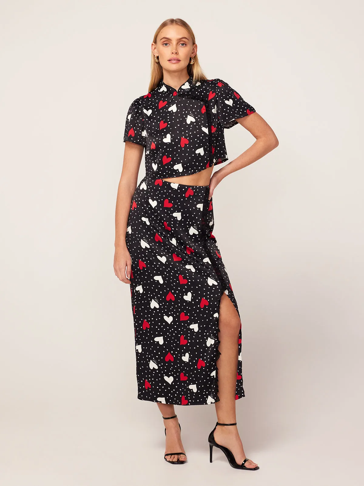 Natalie Red Heart Print Skirt