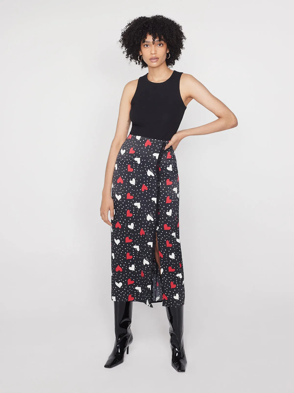 Natalie Red Heart Print Skirt