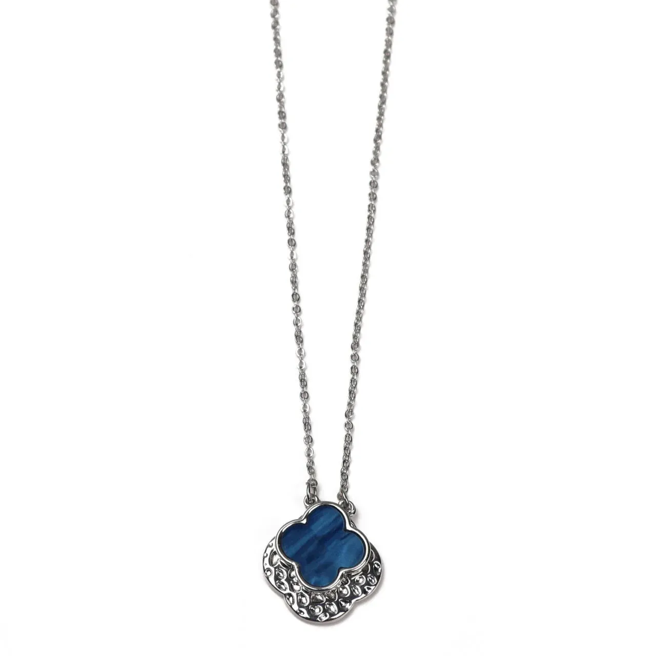 Necklace Double Clover Navy Silver