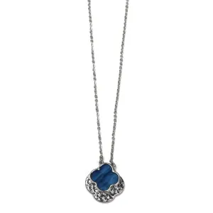 Necklace Double Clover Navy Silver